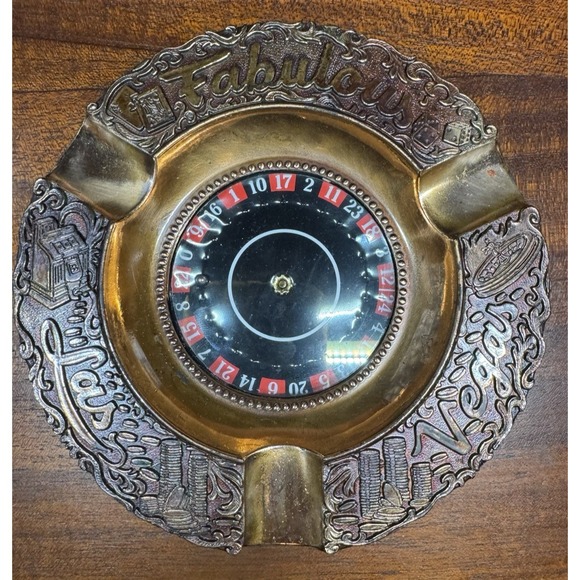 Vintage Las Vegas Roulette Wheel Ashtray Working Spinner Casino Bar Decor - Picture 4 of 12
